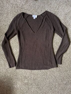 LOFT Brown Knit V-Neck Sweater